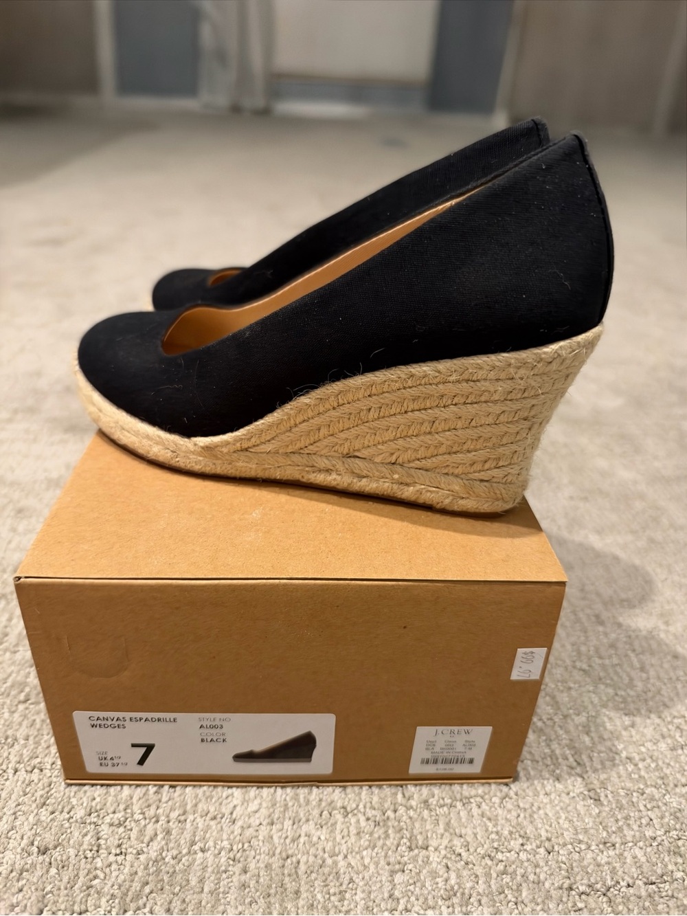 J. Crew Black Canvas Espadrille Wedges - Women's